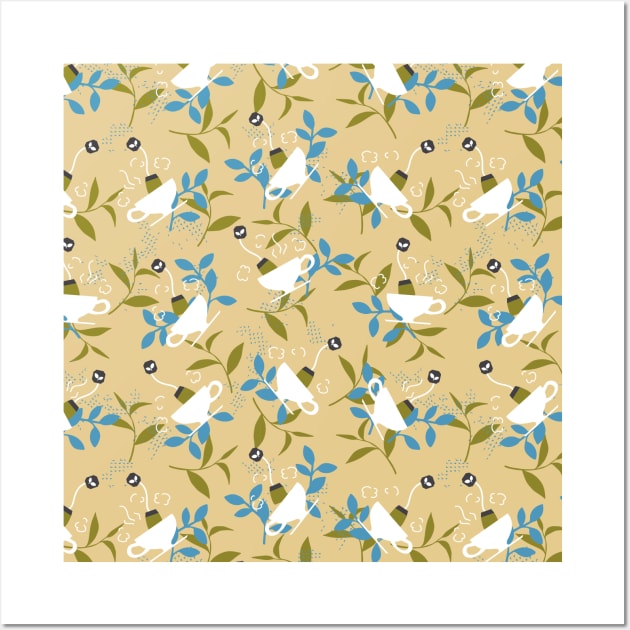 Blue and Yellow Tea Cup Pattern Wall Art by FlinArt